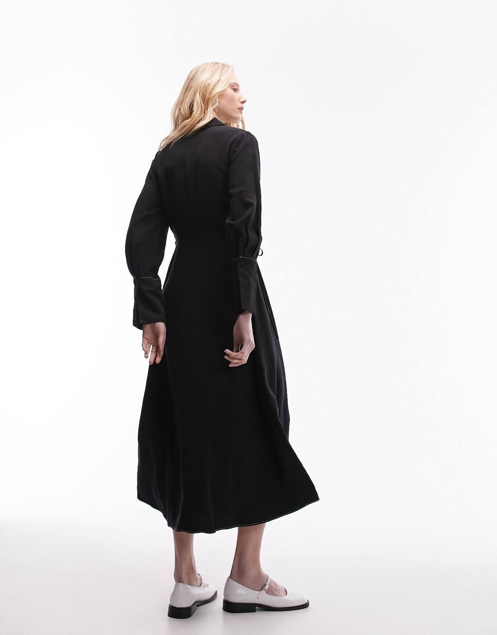 Topshop ruch side midi shirt dress in black twill Product Image