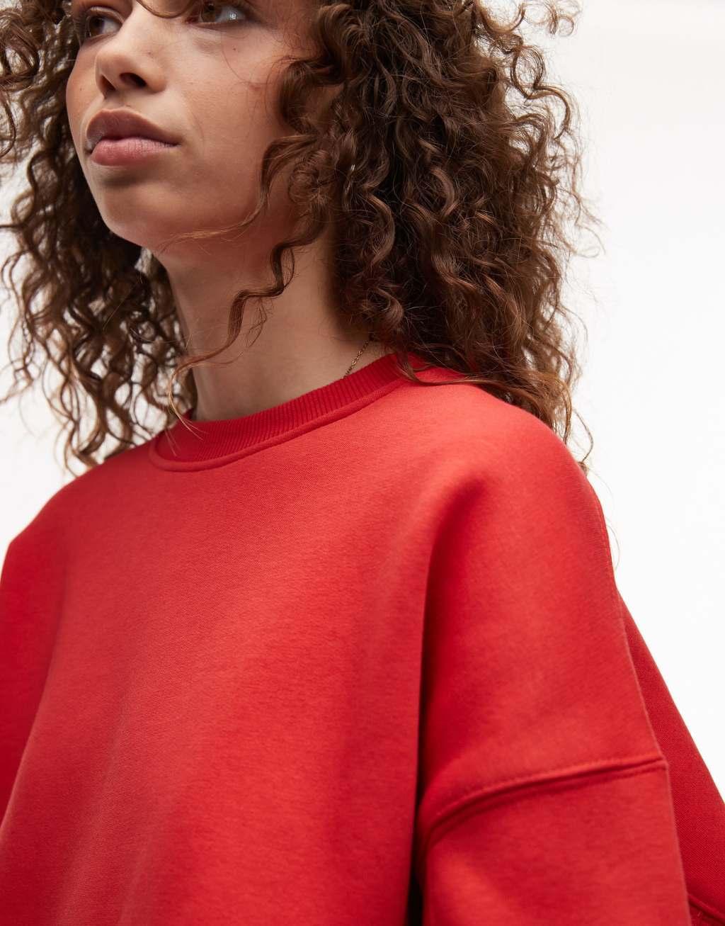 Topshop premium seam detail sweat in red Product Image