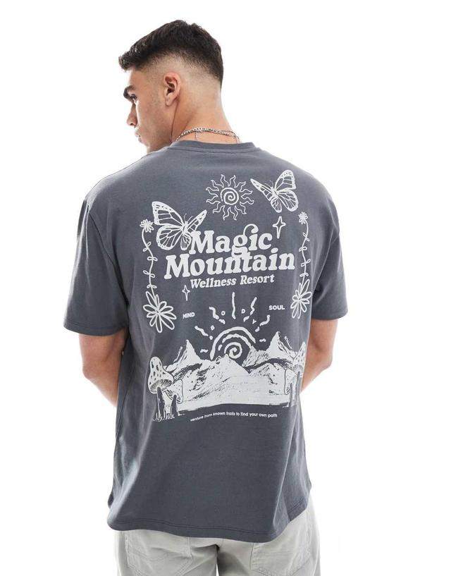 ASOS DESIGN relaxed t-shirt with mountain scene back print in charcoal Product Image