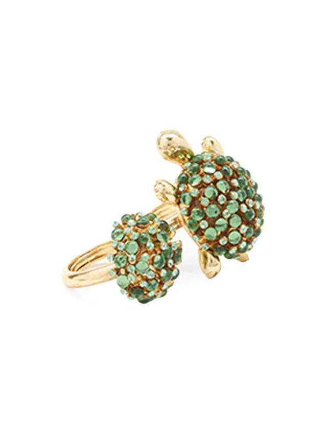 Womens Goldtone & Glass Crystal Turtle Ring Set Product Image