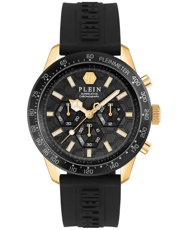 Philipp Plein Mens Chronograph Pleinmeter Black Silicone Strap Watch 44mm - Gold Product Image