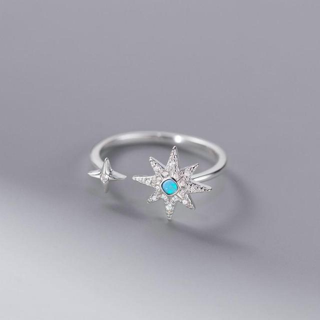 S925 Sterling Silver Star Opal Rhinestone Open Ring Product Image