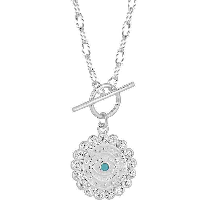 Sunkissed Sterling Cubic Zirconia & Turquoise Evil Eye Medallion Toggle Necklace, Womens, Silver Tone Product Image