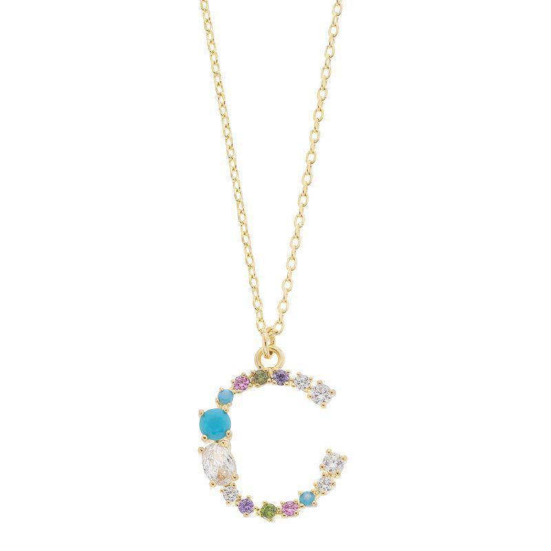 City Luxe Gold Tone Cubic Zirconia Initial Pendant Necklace, Womens, Multicolor Product Image