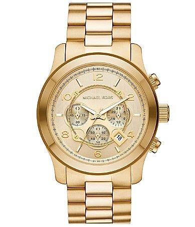 Michael Kors Mens Runway Chronograph Gold-Tone Stainless Steel Bracelet Watch Product Image