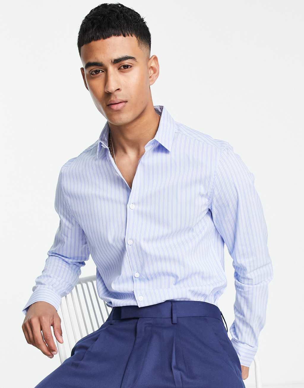 ASOS DESIGN slim fit stripe work shirt Product Image