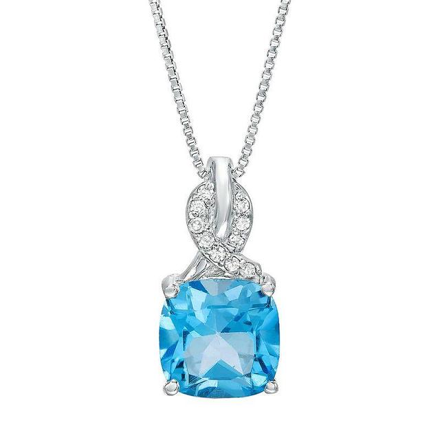 Gemminded Sterling Silver Blue Topaz & Diamond Accent Pendant Necklace, Womens Product Image