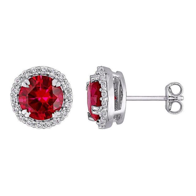 Stella Grace Sterling Silver Lab-Created Ruby & Lab-Created White Sapphire Halo Stud Earrings, Womens, Multicolor Product Image