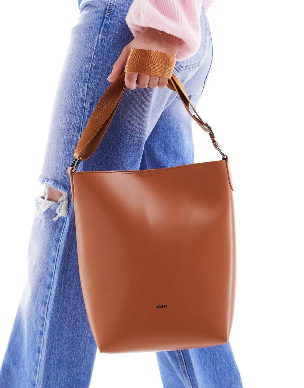 PASQ shoulder bucket bag in tan Product Image