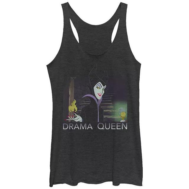 Disneys Villains Maleficent Drama Queen Womens Tri-Blend Racerback Tank Top, Girls Black Grey Product Image