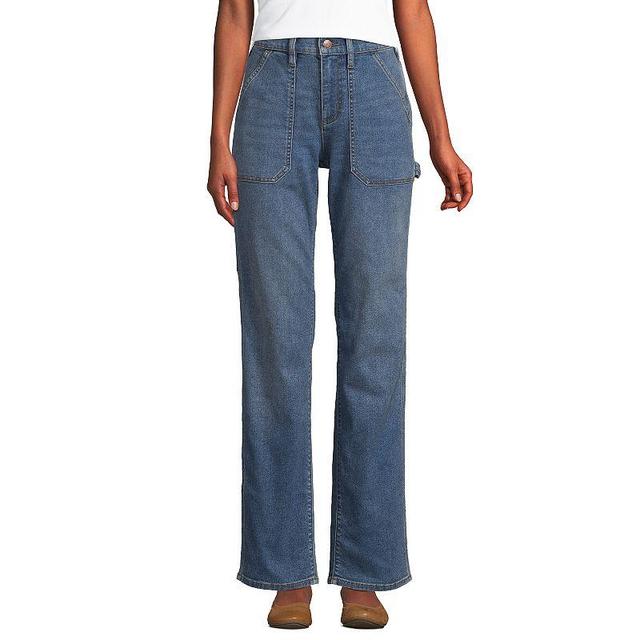 Womens Lands End Recover High Rise Relaxed Straight Leg Utility Blue Jeans Product Image