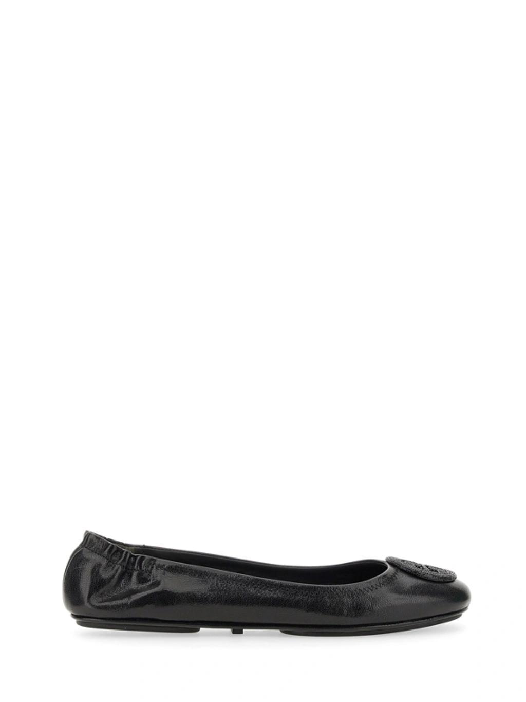 TORY BURCH Minnie Logo Embellished Ballerina Shoes In Black Product Image