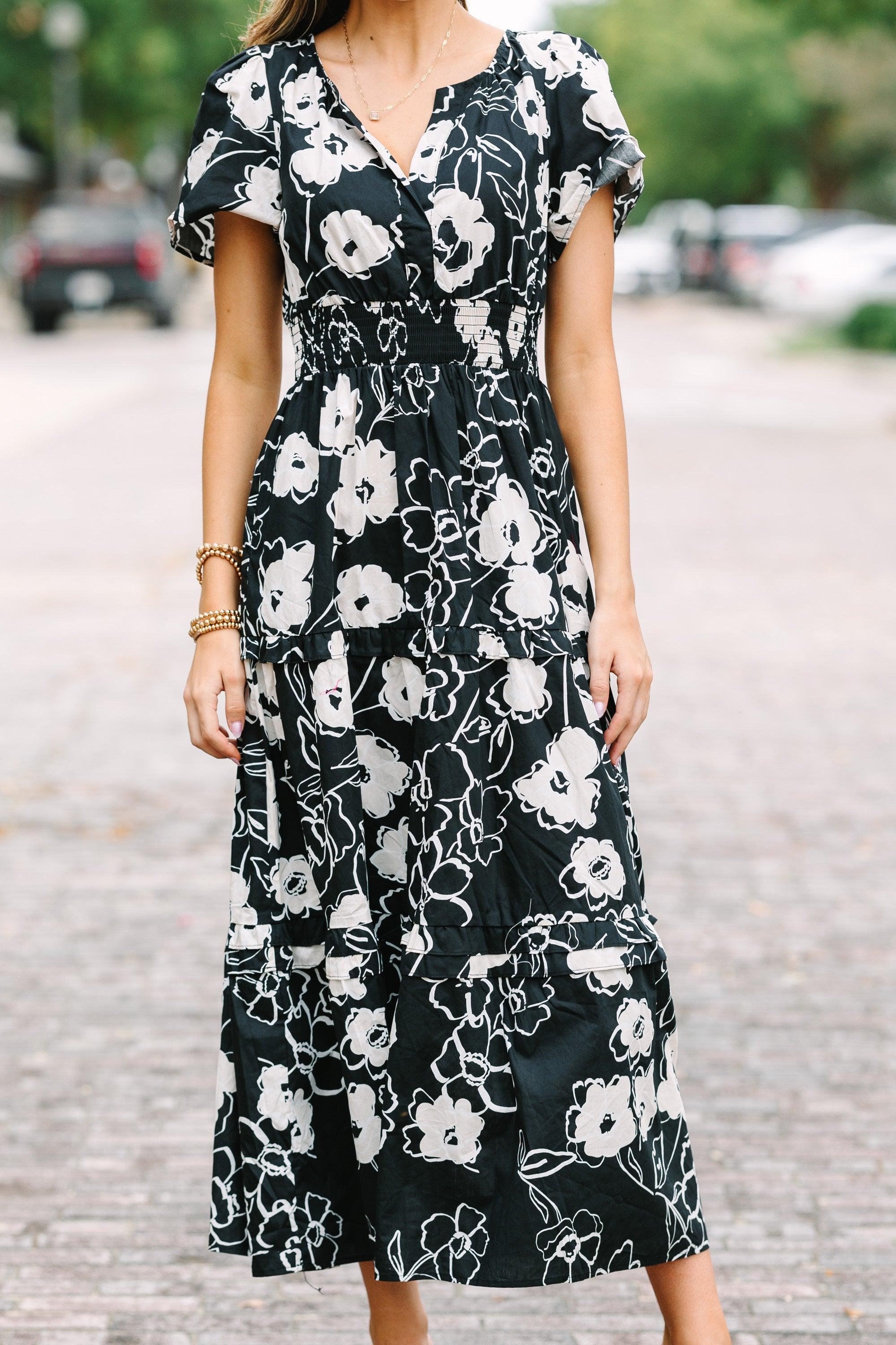 Sugarlips: Call On Me Black Floral Midi Dress Female Product Image