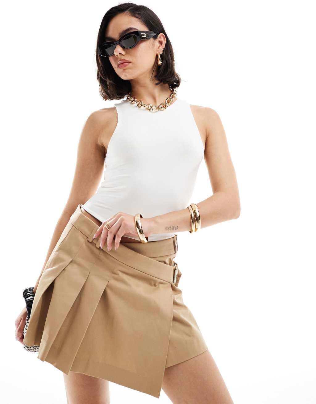 Mango belted mini skirt in brown Product Image