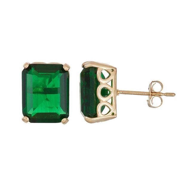 Designs by Gioelli 10k Gold Simulated Emerald Rectangle Stud Earrings, Womens Product Image