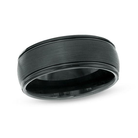 Men's 8.0mm Satin Center Wedding Band in Black IP Cobalt Product Image