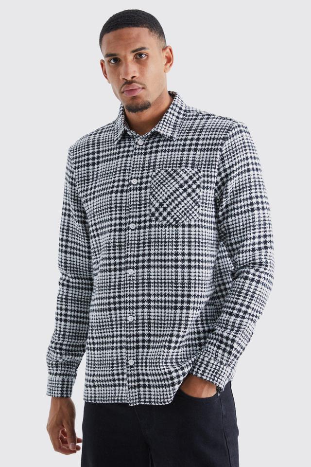 Tall Long Sleeve Textured Check Overshirt | boohooMAN USA Product Image