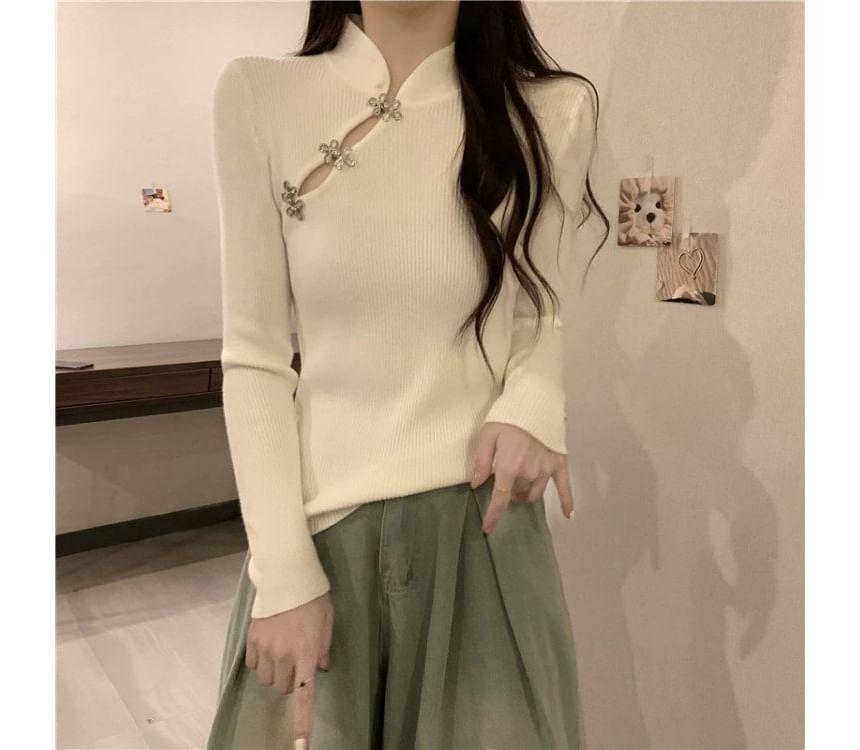 Mock Neck Plain Ribbed Sweater Product Image