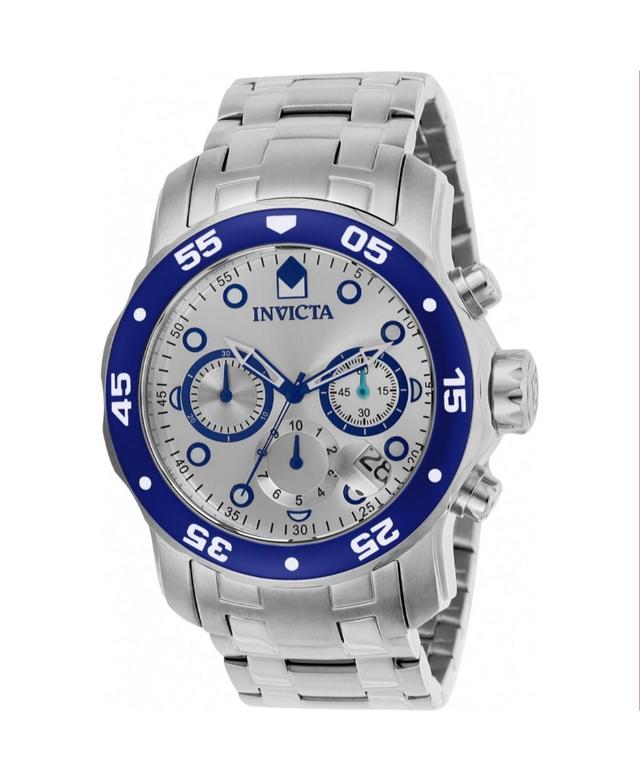 Invicta Mens 80058 Pro Diver Quartz 3 Hand Silver Dial Watch - Silver Product Image