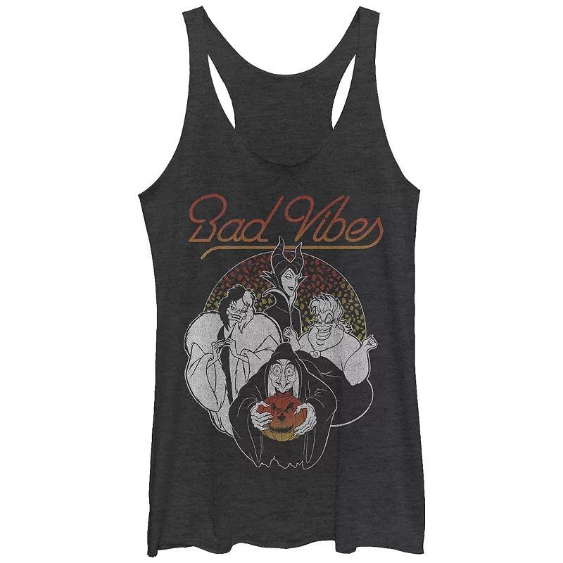 Disneys Villains Bad Vibes Ladies Womens Tri-Blend Racerback Tank Top, Girls Black Grey Product Image