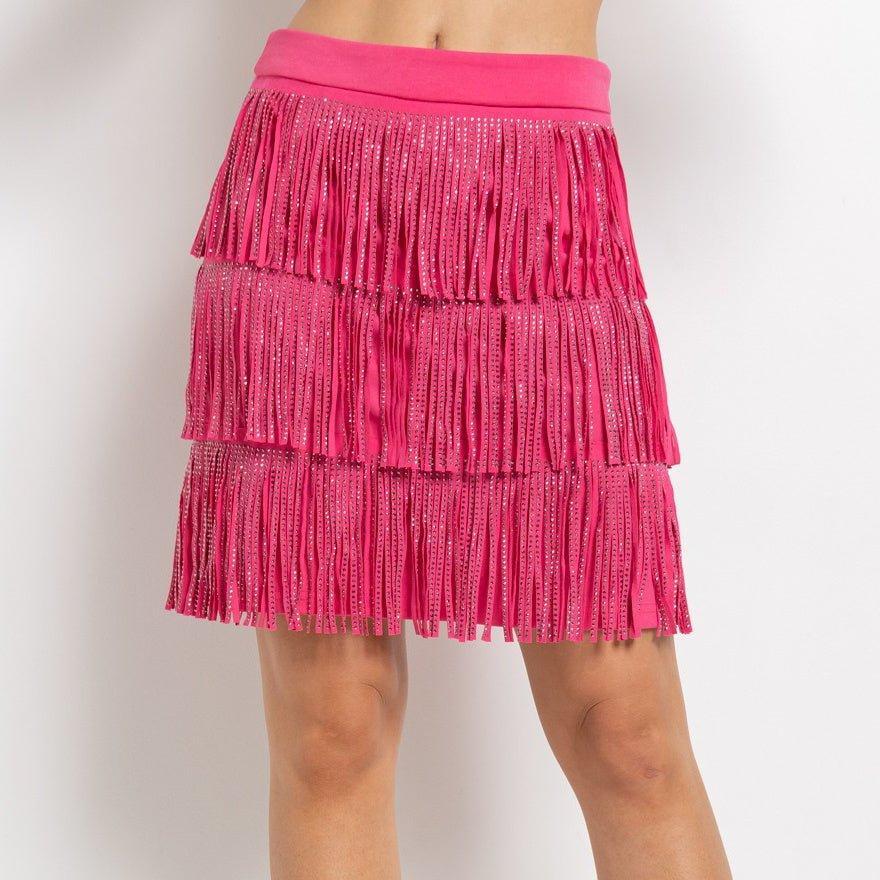 Plus Pink Rhinestone Fringe Mini Skirt* Product Image