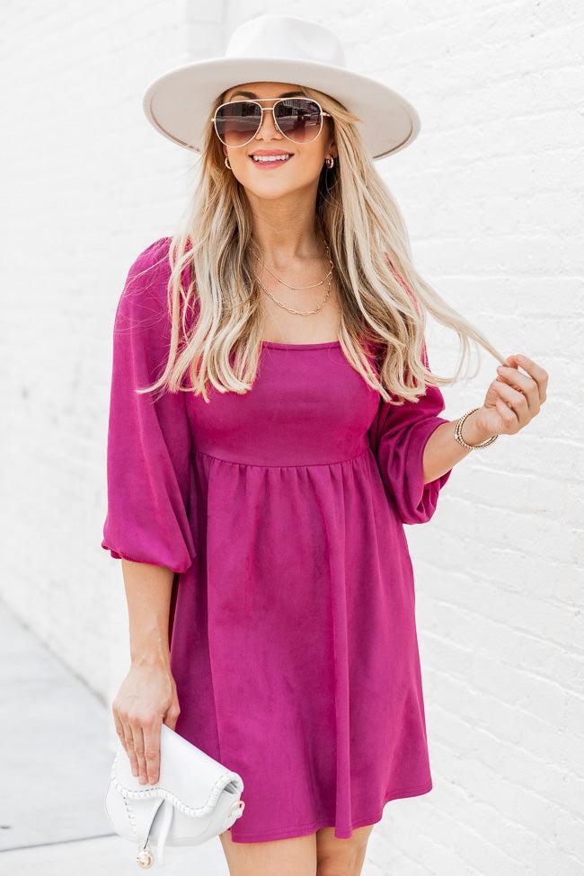 You're A Genius Magenta Suede Mini Dress FINAL SALE Product Image