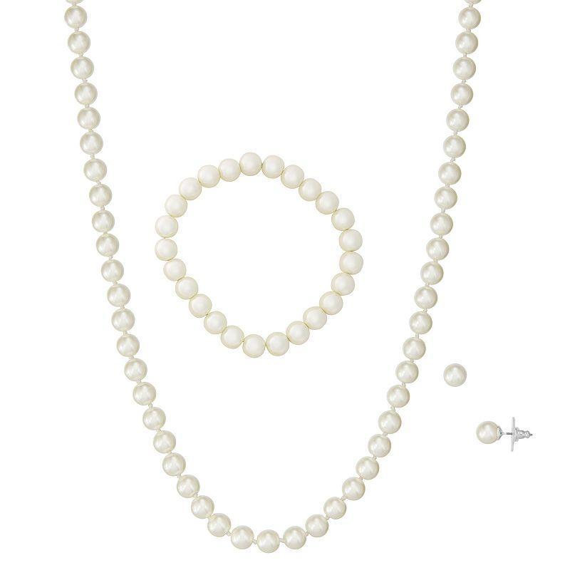 Napier Simulated Pearl Necklace, Bracelet & Earring Set, Womens, Silver Tone Product Image