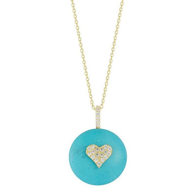 Sunkissed Sterling 14k Gold Over Silver Cubic Zirconia & Simulated Turquoise Heart Necklace, Womens Gold Tone Product Image