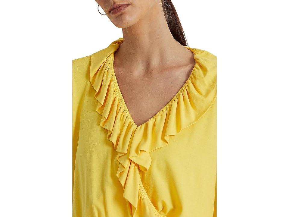 Lauren Ralph Lauren Belted Jersey Peplum Top (Sunfish Yellow) Women's Clothing Product Image