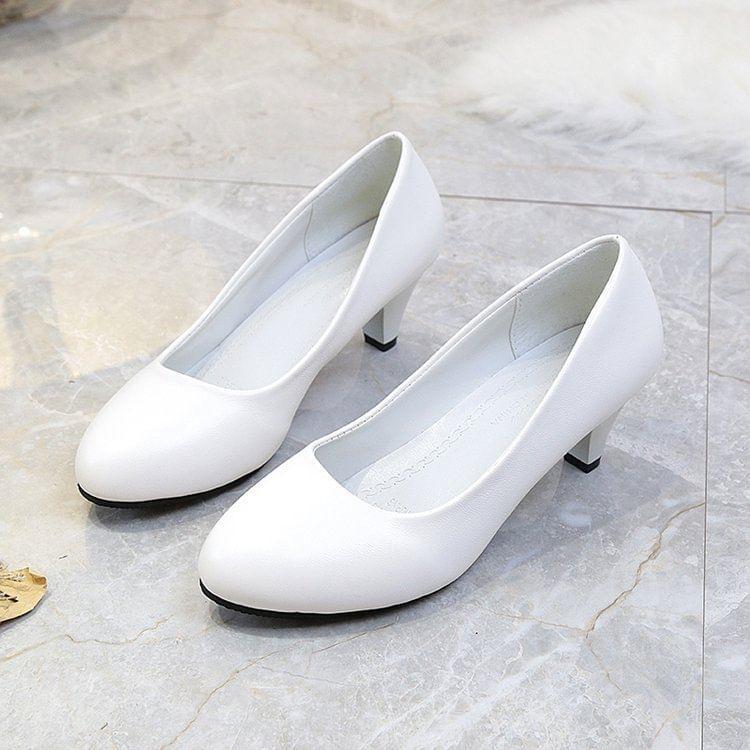 High Heel Plain Faux Leather Pumps product image