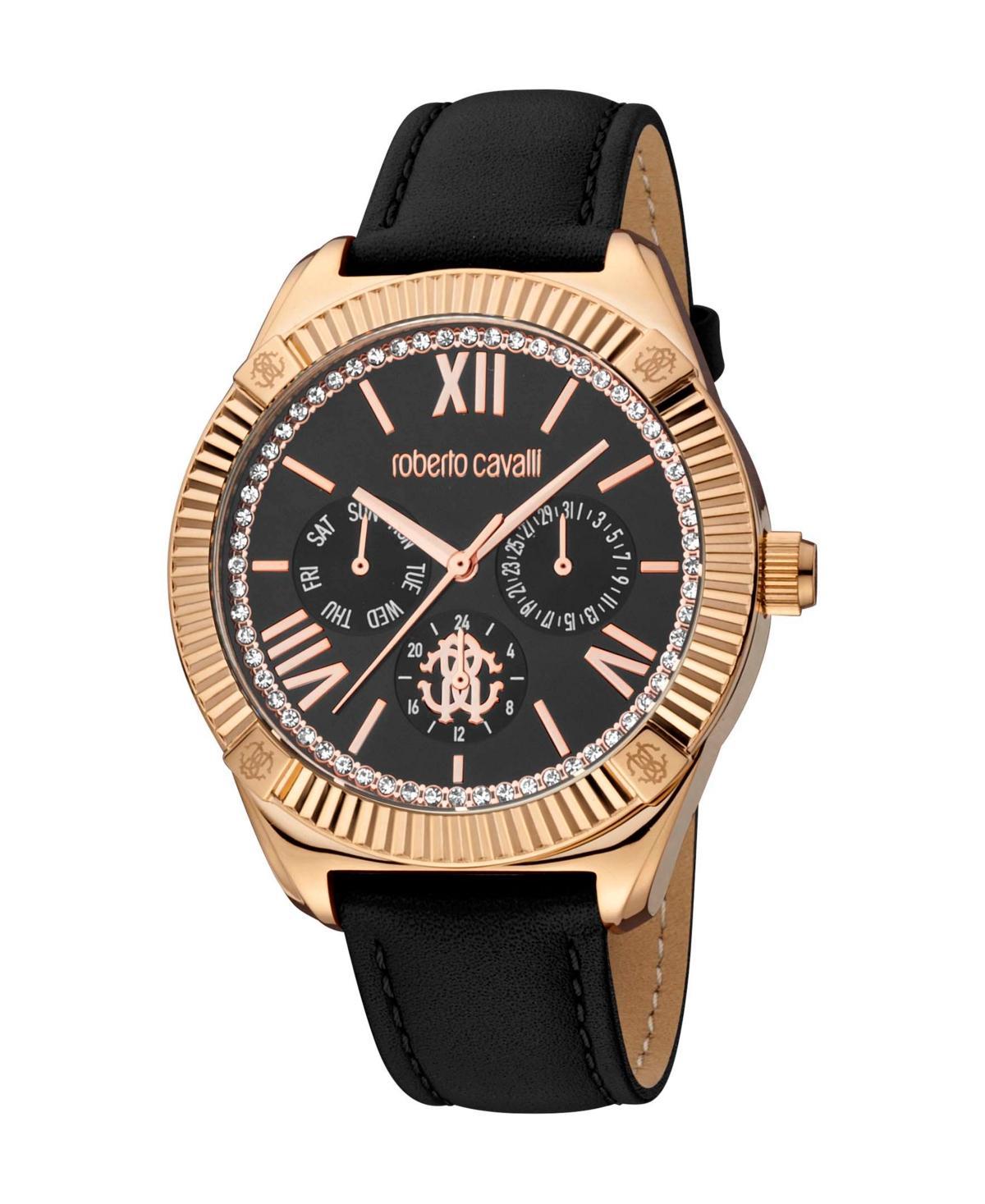 Roberto Cavalli Womens Quartz Black Leather Watch 40mm - Rose Product Image