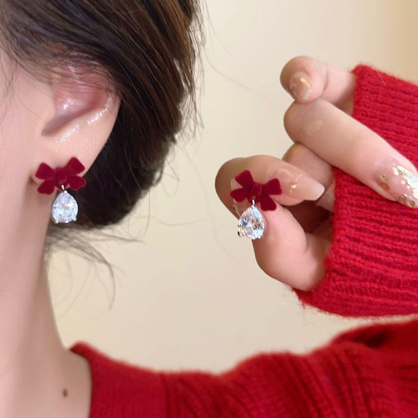 Rhinestone Bow Drop Earring Product Image