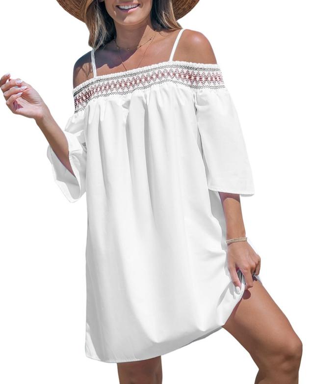 Cupshe Womens Smocked Lace Open-Shoulder Beach Dress Product Image