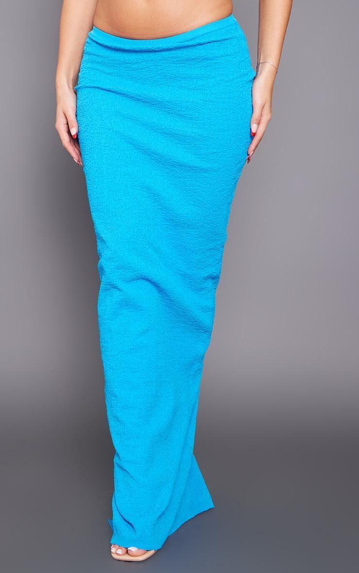 Blue Textured Knit Maxi Skirt Product Image