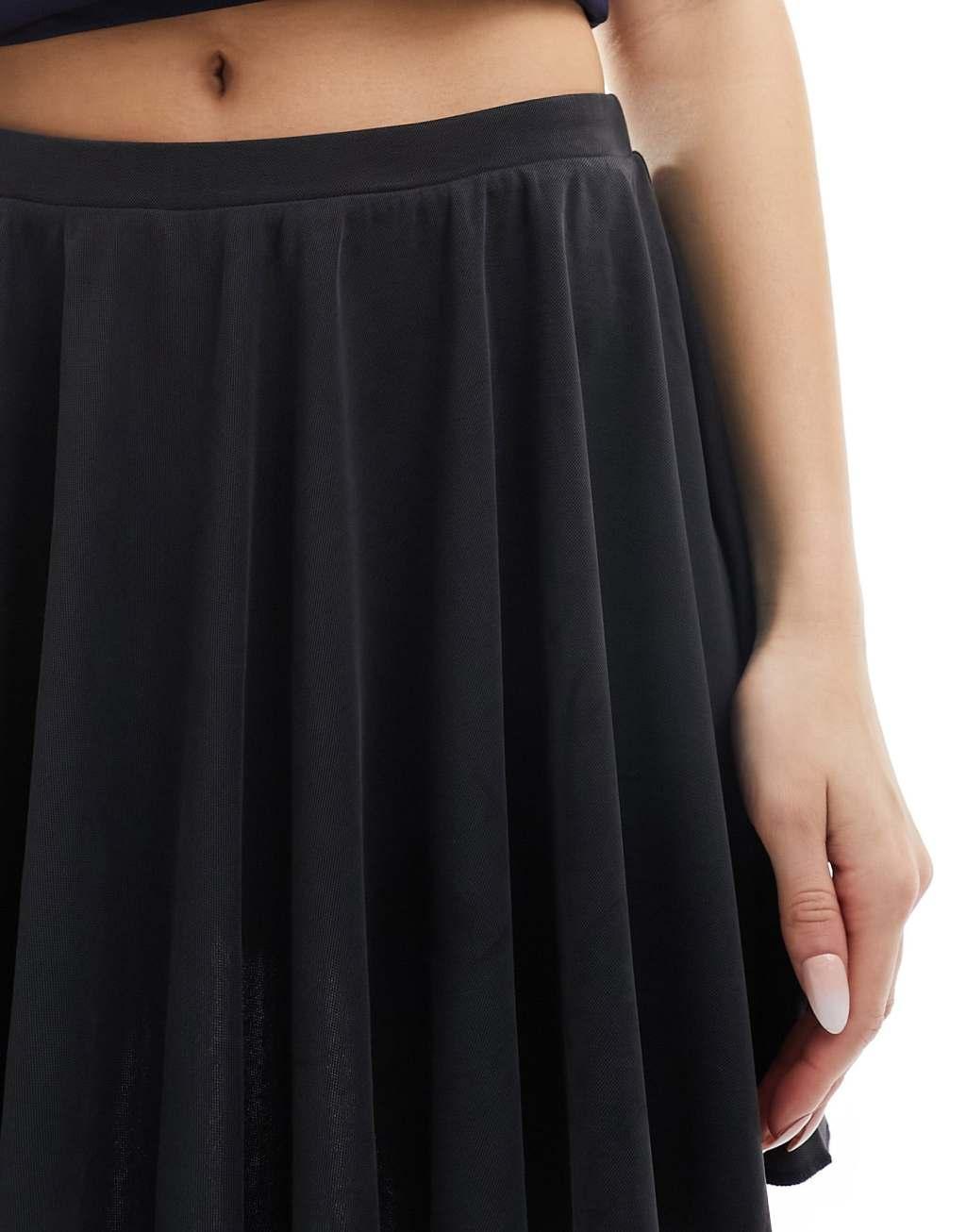 Monki super soft cupro A-line mini skirt in black Product Image