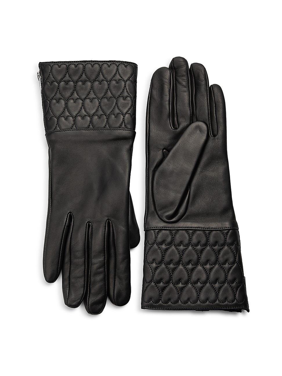 Womens Trapunto-Stitched Heart Leather Gloves Product Image