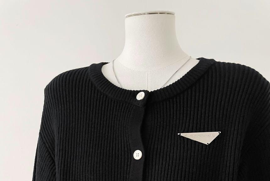 Round Neck Plain Ribbed Cardigan Product Image