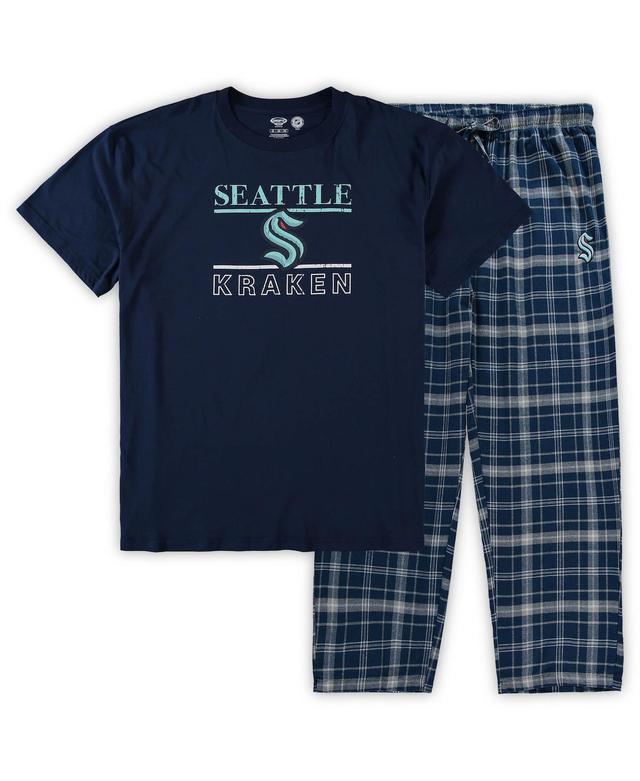 Mens Deep Sea Blue Seattle Kraken Big and Tall Lodge T-shirt and Pants Sleep Set Product Image