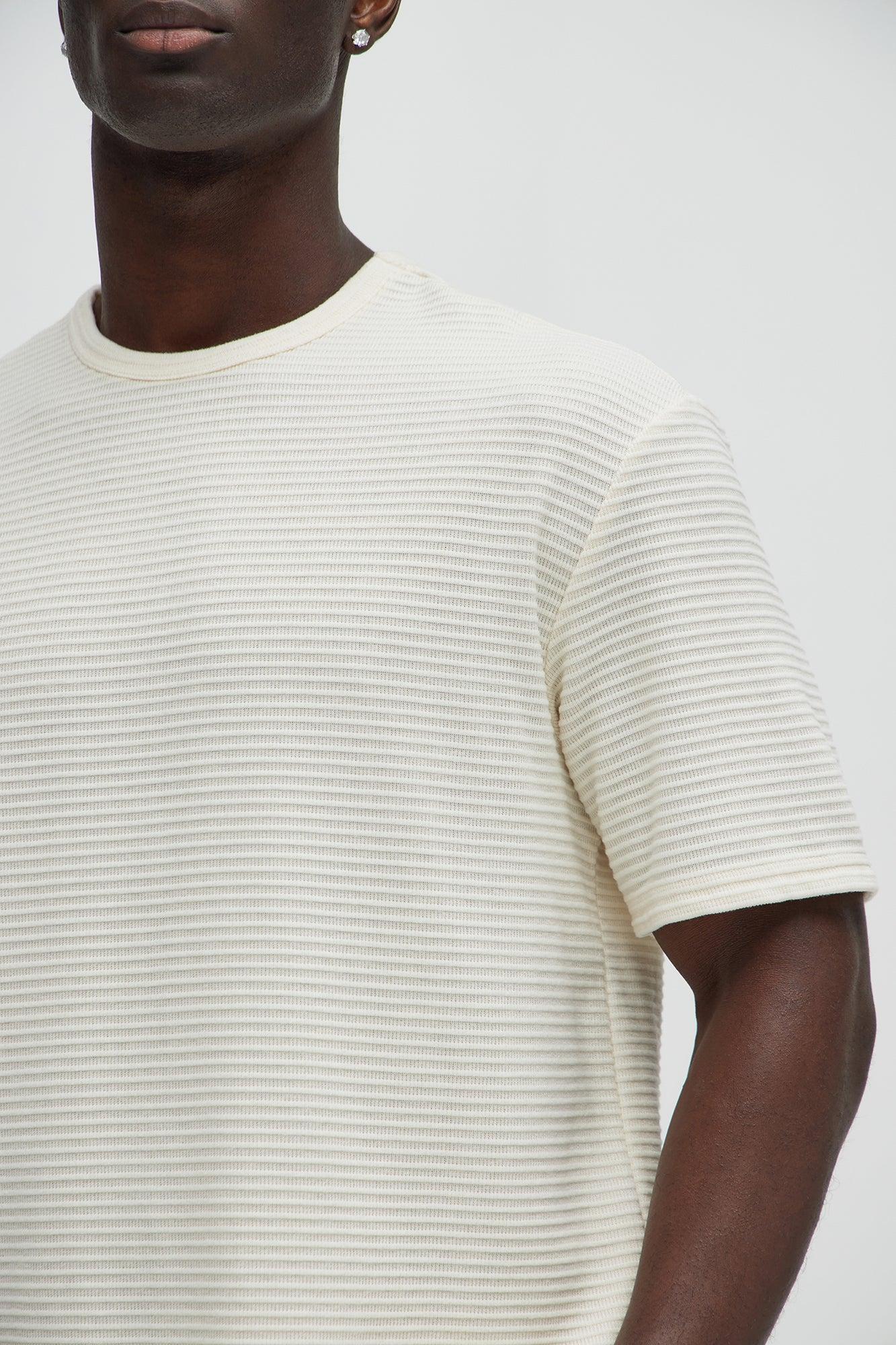 Athens Rib Textured Relaxed Short Sleeve Tee - Cream Product Image