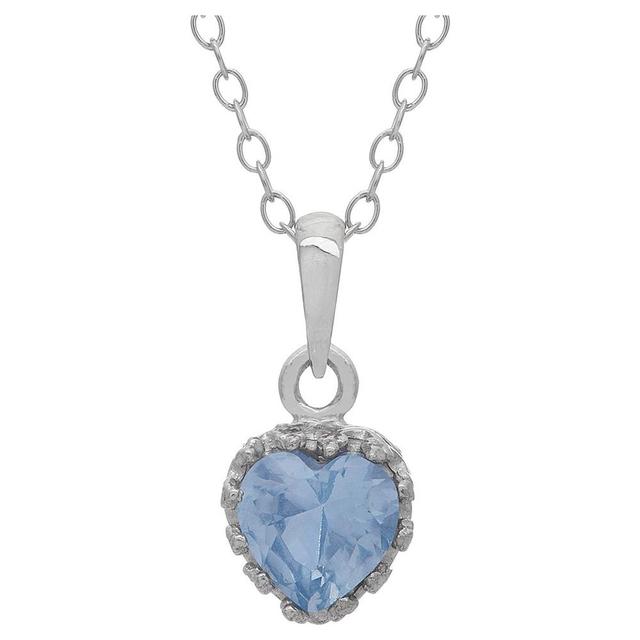 Designs by Gioelli Sterling Silver Lab-Created Aquamarine Heart Crown Pendant, Womens Blue Product Image