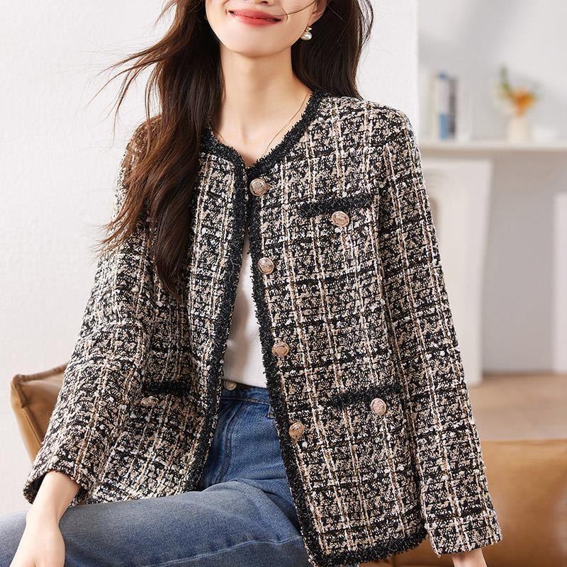 Round Neck Tweed Cropped Button Jacket Product Image