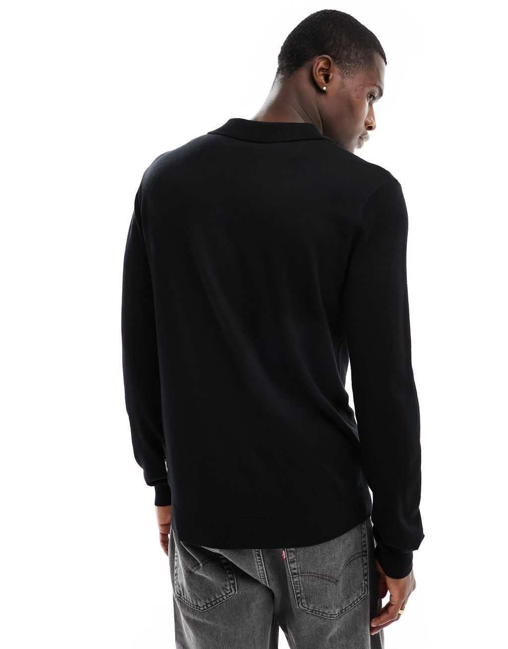 Only & Sons knit long sleeve polo in black Product Image