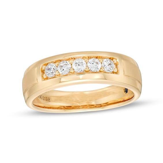 Vera Wang Love Collection Men's 3/8 CT. T.w. Diamond Five Stone Wedding Band in 14K Gold Product Image