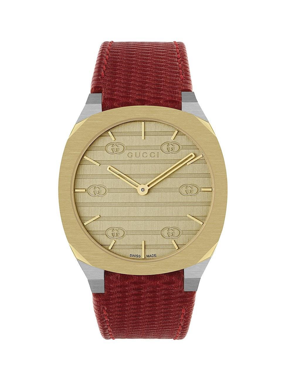 Womens Gucci 25H Goldtone Stainless Steel & Leather Strap Watch/34MM Product Image