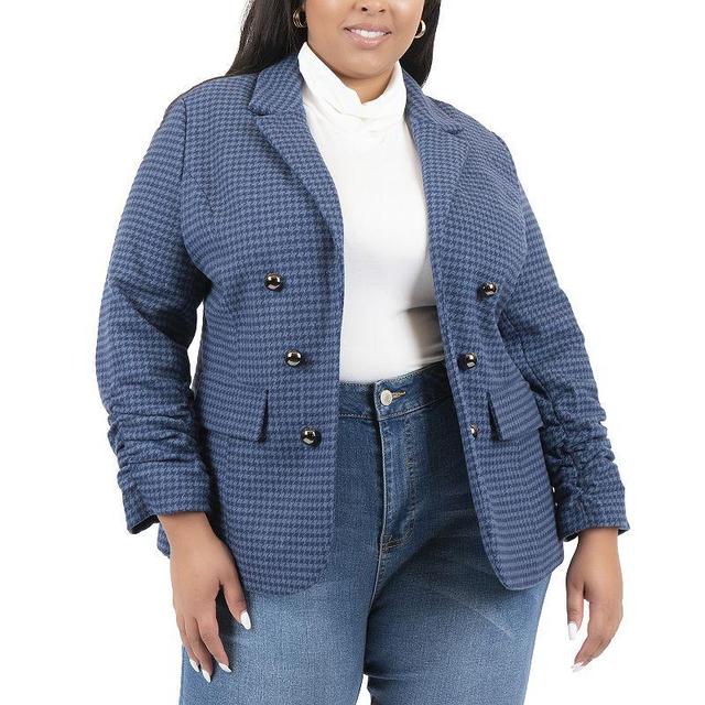 Plus Size Juniors Coffee Shop Faux Wool Blazer, Womens Blue Product Image