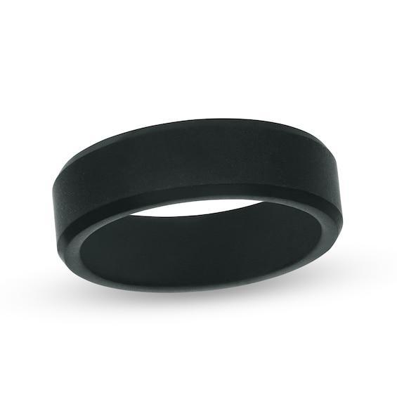 Triton Men's 7.0mm Bevelled Edge Comfort Fit Wedding Band in Black Tungsten Product Image