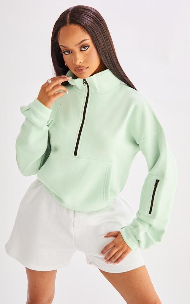 REEL Cotton Pale Green Oversized Zip Front Sweatshirt Product Image