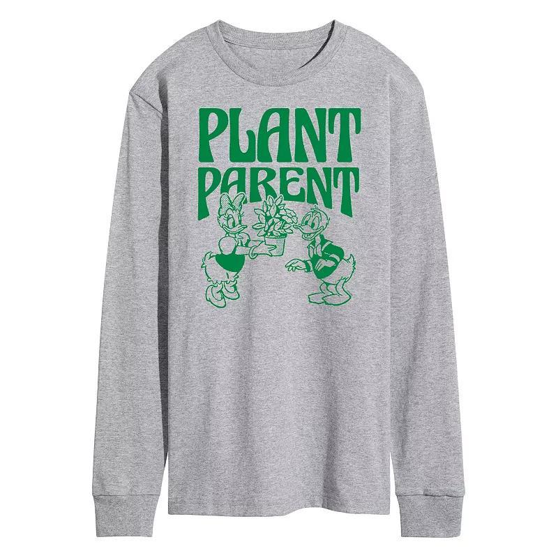 Disneys Mickey Mouse & Friends Daisy and Donald Duck Mens Plant Parent Long Sleeve Graphic Tee Grey Gray Product Image