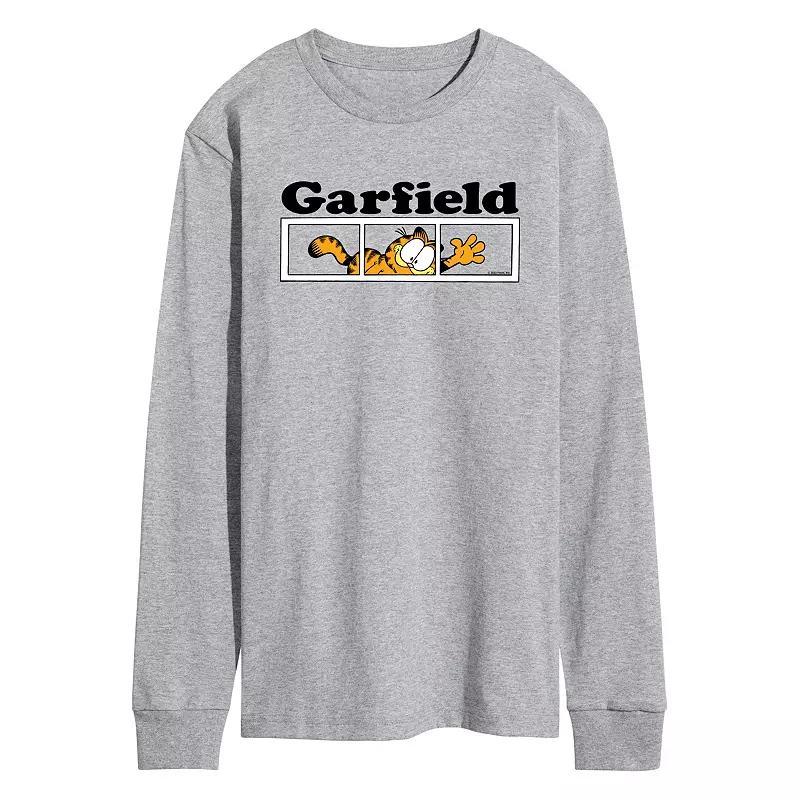 Mens Garfield Panel Logo Long Sleeve Graphic Tee Grey Gray Product Image