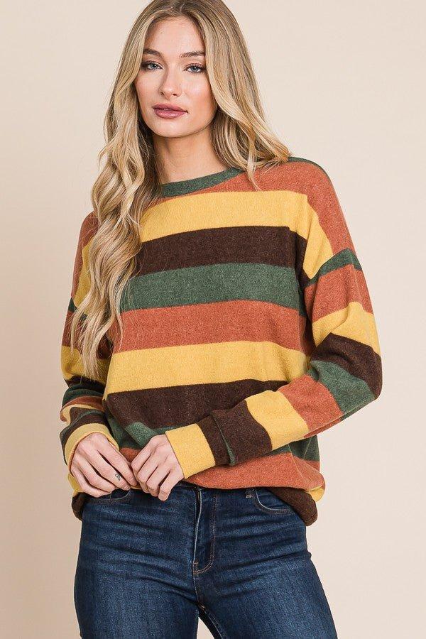 Multi-color Stripes Knit Sweater Top Product Image